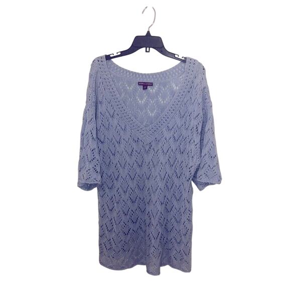 Jessica London Light Blue Sweater Plus size 22/ 24  Open Knit V-neck Tunic - Picture 2 of 7